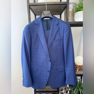 Samuelsohn Super 130’s Blue Windowpane Suit – 40R